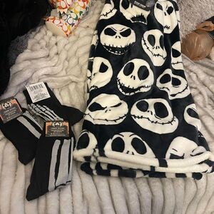 Nightmare before christmas xmas jack skellington skull throw blanket plush fur